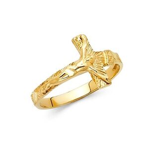 New 14K Yellow Gold Religious Cross Ring
